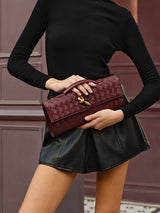 Woven Leather Clutch  Burgundy Interlaced Pattern - Product detail 6