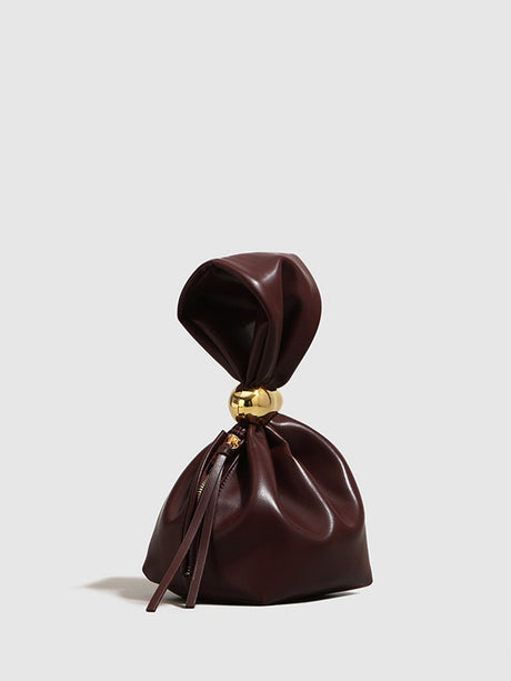Leather Mini Pouch Bag  Burgundy with Gold Clasp - Product showcase