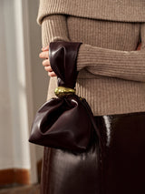 Leather Mini Pouch Bag  Burgundy with Gold Clasp - Detailed view