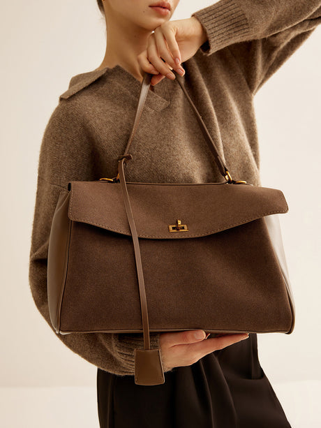 Classic Suede Shoulder Bag  Structured Flap Design - Product showcase