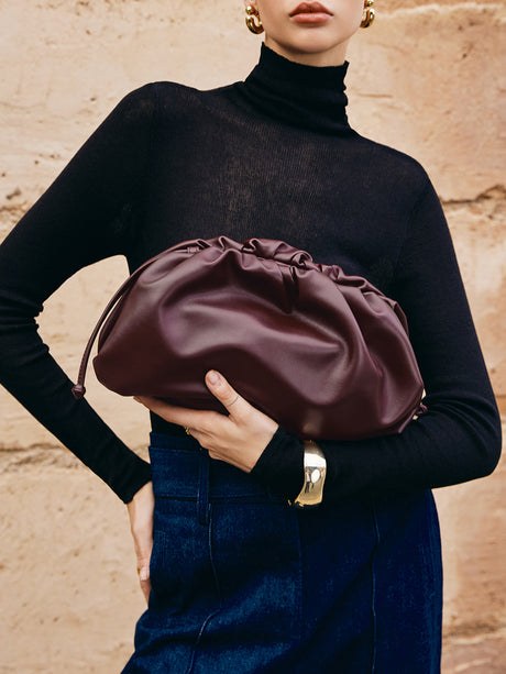 Ruched Leather Clutch Bag  Soft Gathered Design - Product detail 7