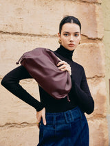 Ruched Leather Clutch Bag  Soft Gathered Design - Product detail 4