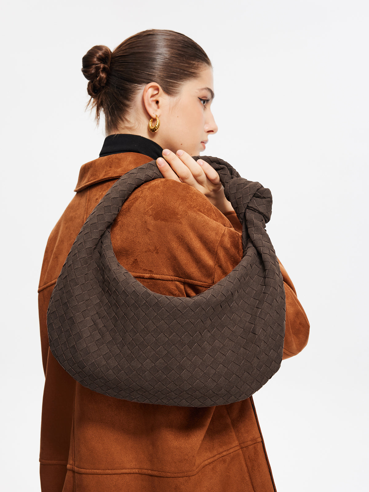 Woven Hobo Bag  Textured Suede Crescent Design - Product example