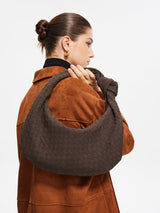 Woven Hobo Bag  Textured Suede Crescent Design - Product example