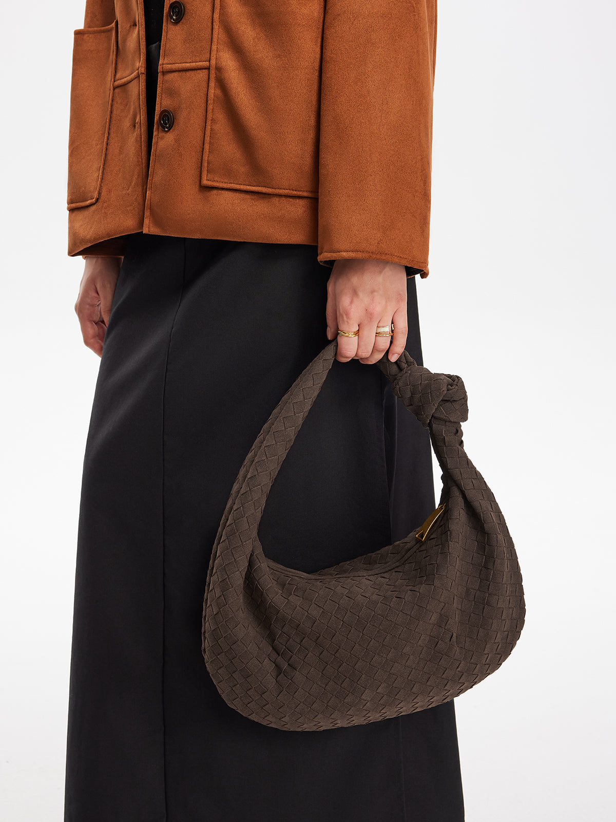 Woven Hobo Bag  Textured Suede Crescent Design - Product detail 5