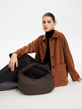 Woven Hobo Bag  Textured Suede Crescent Design - Product detail 6