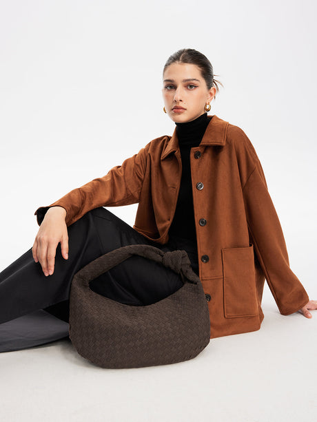 Woven Hobo Bag  Textured Suede Crescent Design - Product detail 6