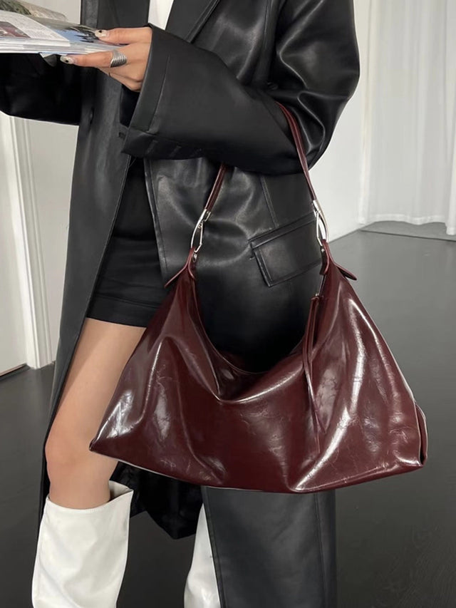 Leather Hobo Shoulder Bag  Burgundy Slouchy Design - Product showcase