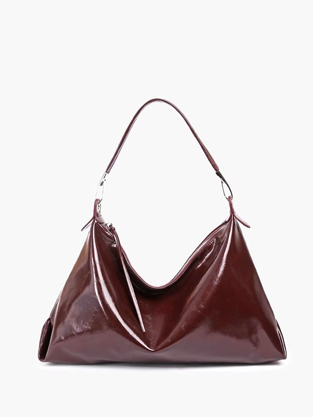 Leather Hobo Shoulder Bag  Burgundy Slouchy Design - Detailed view