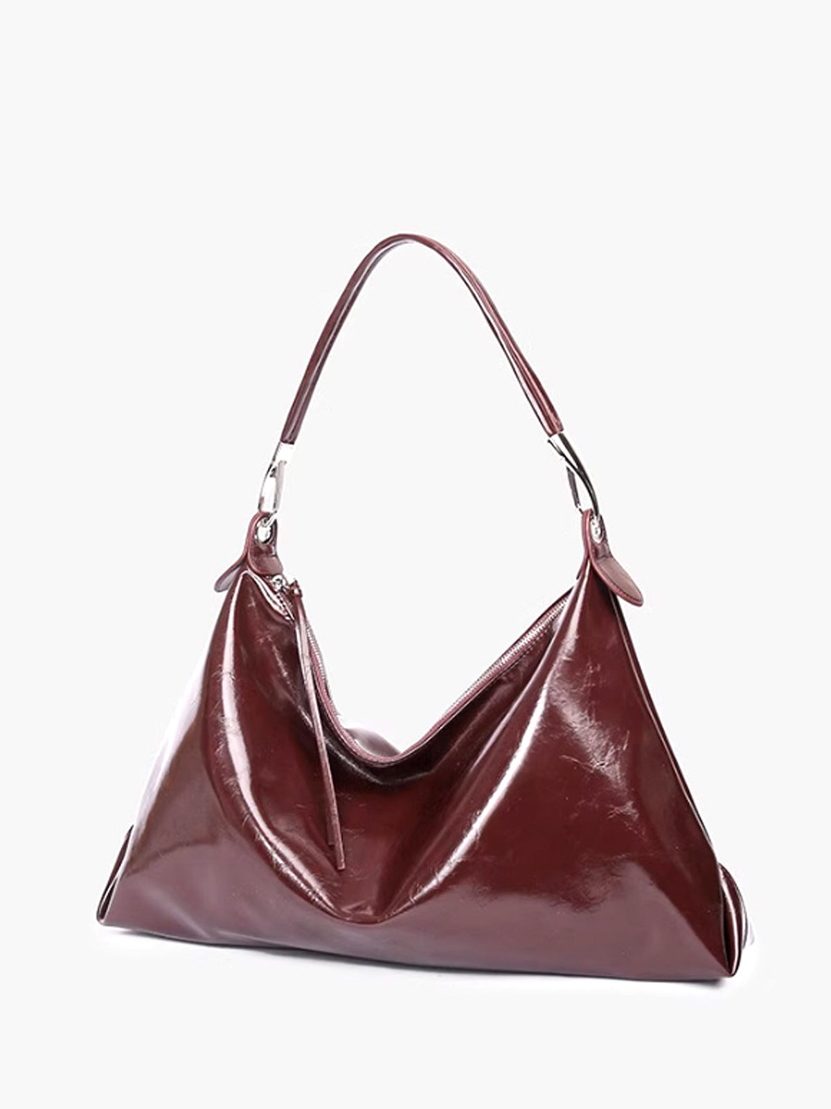 Leather Hobo Shoulder Bag  Burgundy Slouchy Design - Product example