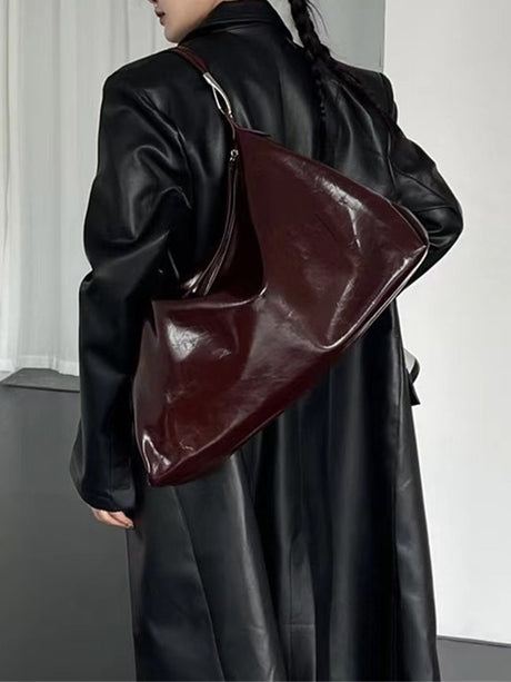 Leather Hobo Shoulder Bag  Burgundy Slouchy Design - Product detail 4