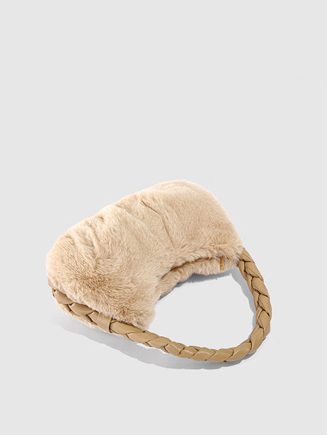 Faux Fur Hobo Bag  Braided Handle Plush Design - Product example