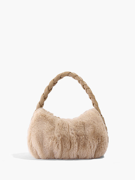 Faux Fur Hobo Bag  Braided Handle Plush Design - Product showcase
