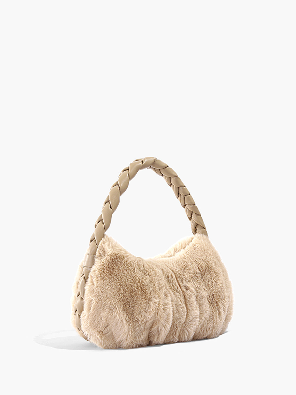 Faux Fur Hobo Bag  Braided Handle Plush Design - Detailed view