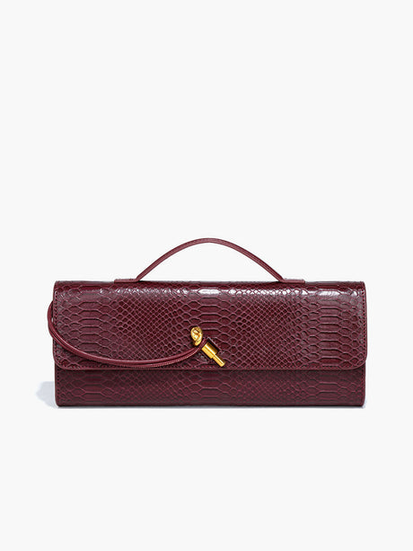 Croc Embossed Clutch Bag  Burgundy Top Handle Design - Product showcase