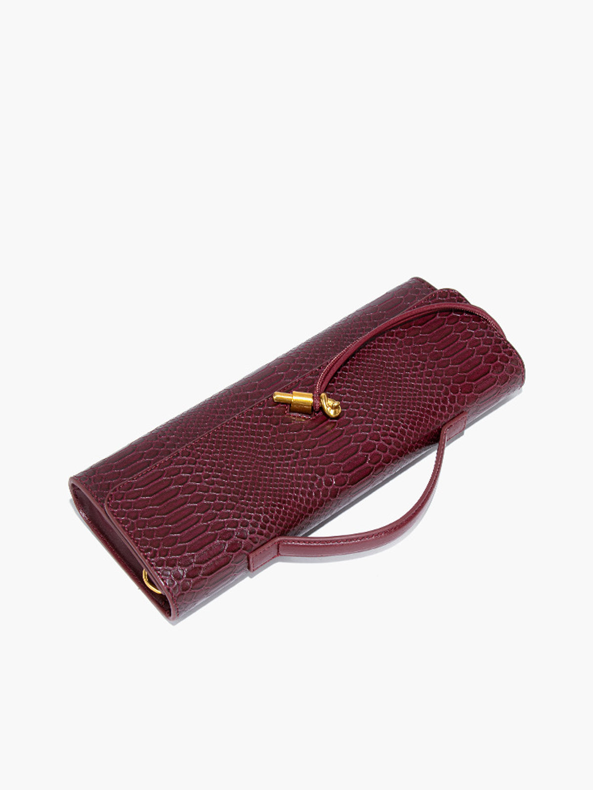 Croc Embossed Clutch Bag  Burgundy Top Handle Design - Product detail 4