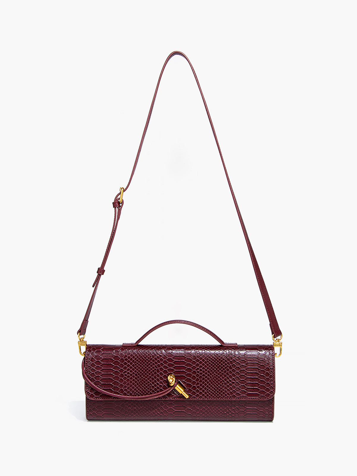Croc Embossed Clutch Bag  Burgundy Top Handle Design - Detailed view
