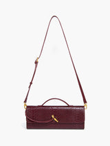 Croc Embossed Clutch Bag  Burgundy Top Handle Design - Detailed view