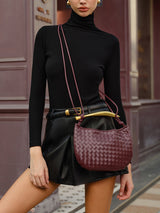 Woven Leather Shoulder Bag  Interlaced Pattern Design - Product example