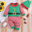 Holiday Baby Elf Romper  Striped Festive Costume with Hat - Product showcase