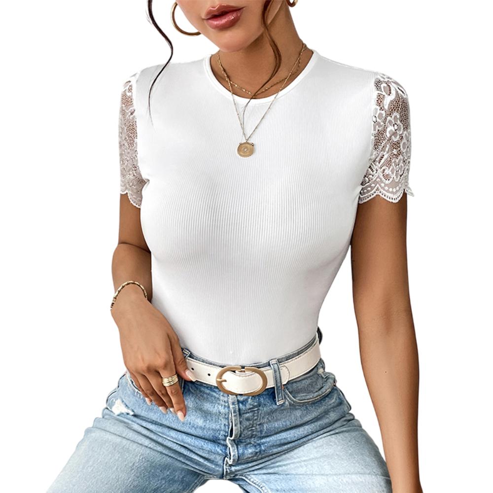 Elegant Lace Bodysuit  Short Sleeve Backless Design - Detailed view