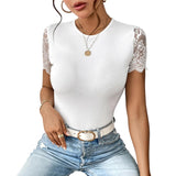 Elegant Lace Bodysuit  Short Sleeve Backless Design - Detailed view