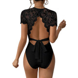 Elegant Lace Bodysuit  Short Sleeve Backless Design - Product detail 4