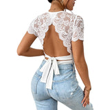 Elegant Lace Bodysuit  Short Sleeve Backless Design - Product detail 6