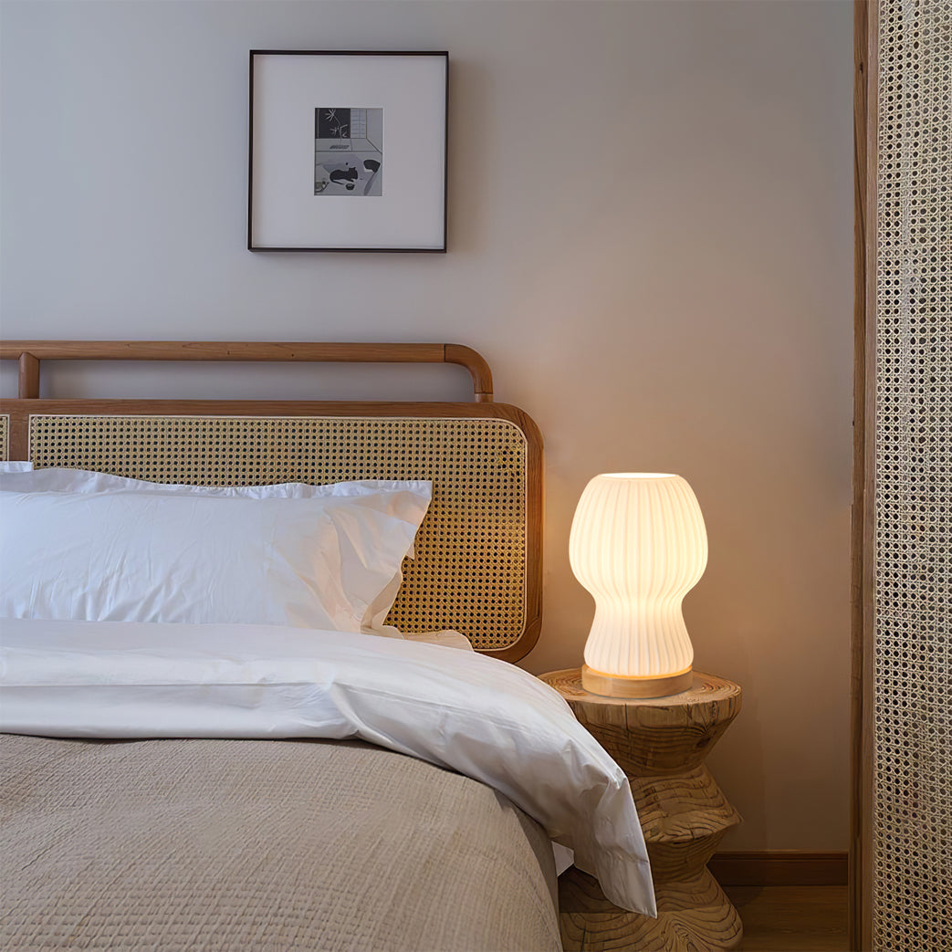 Modern Glass Table Lamp  Folded Shade With Wood Base - Product example