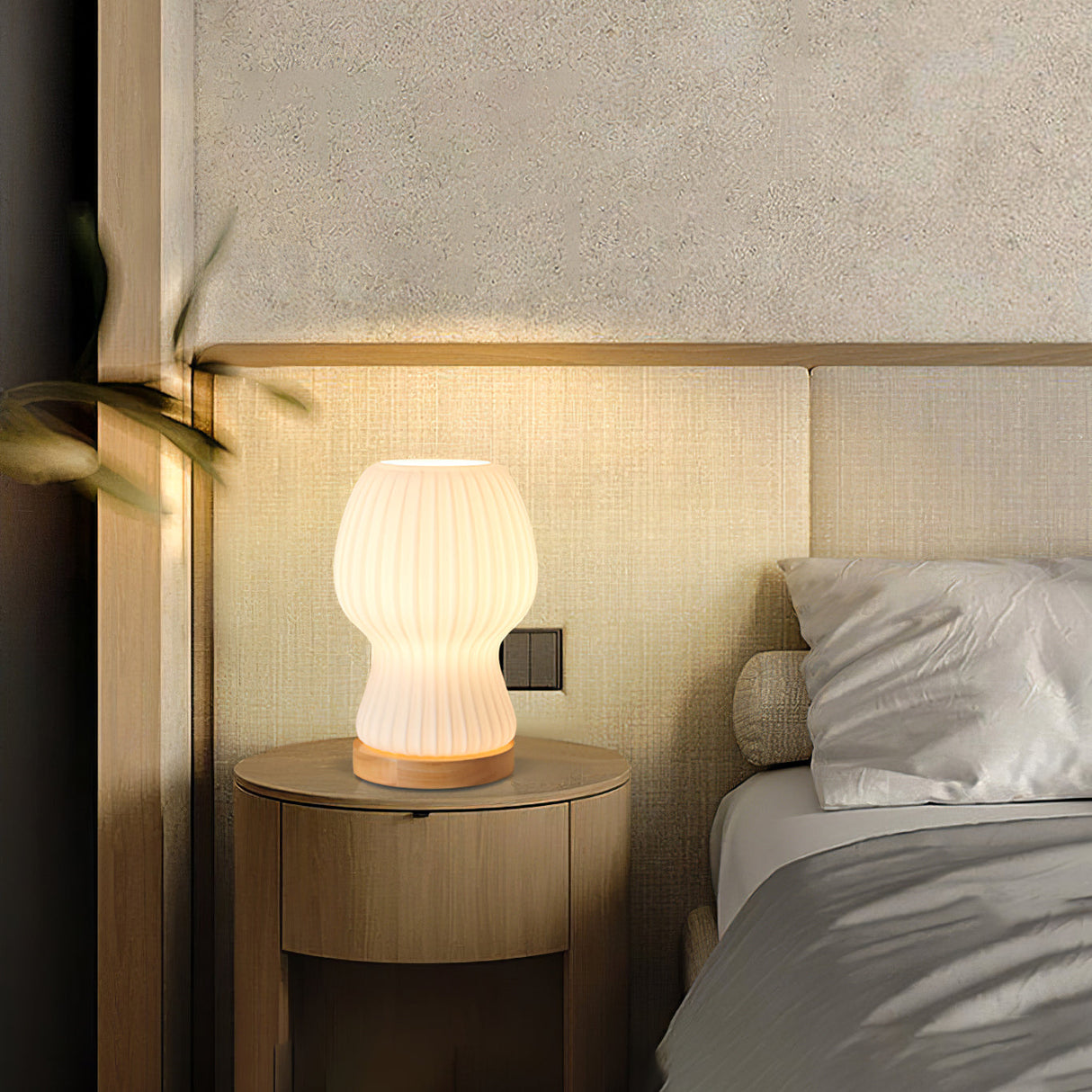 Modern Glass Table Lamp  Folded Shade With Wood Base - Product detail 7