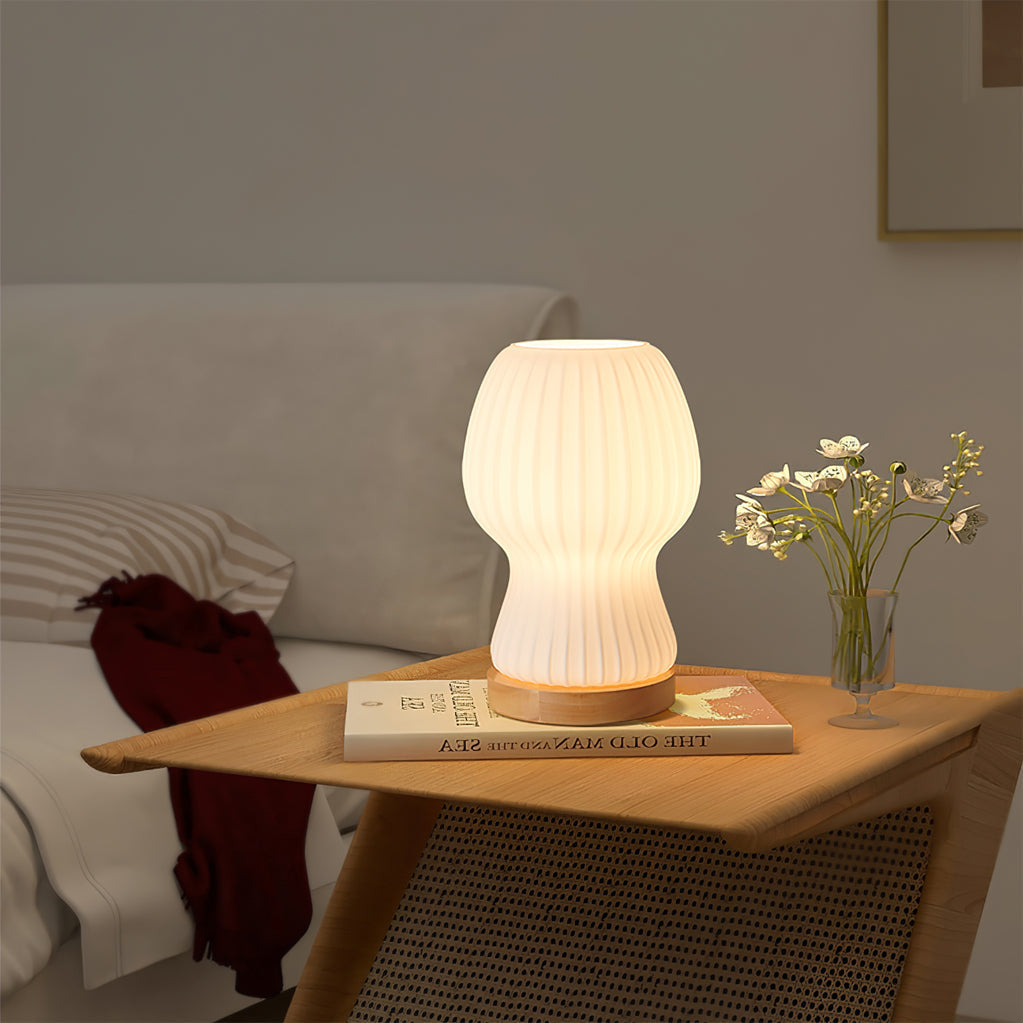 Modern Glass Table Lamp  Folded Shade With Wood Base - Detailed view