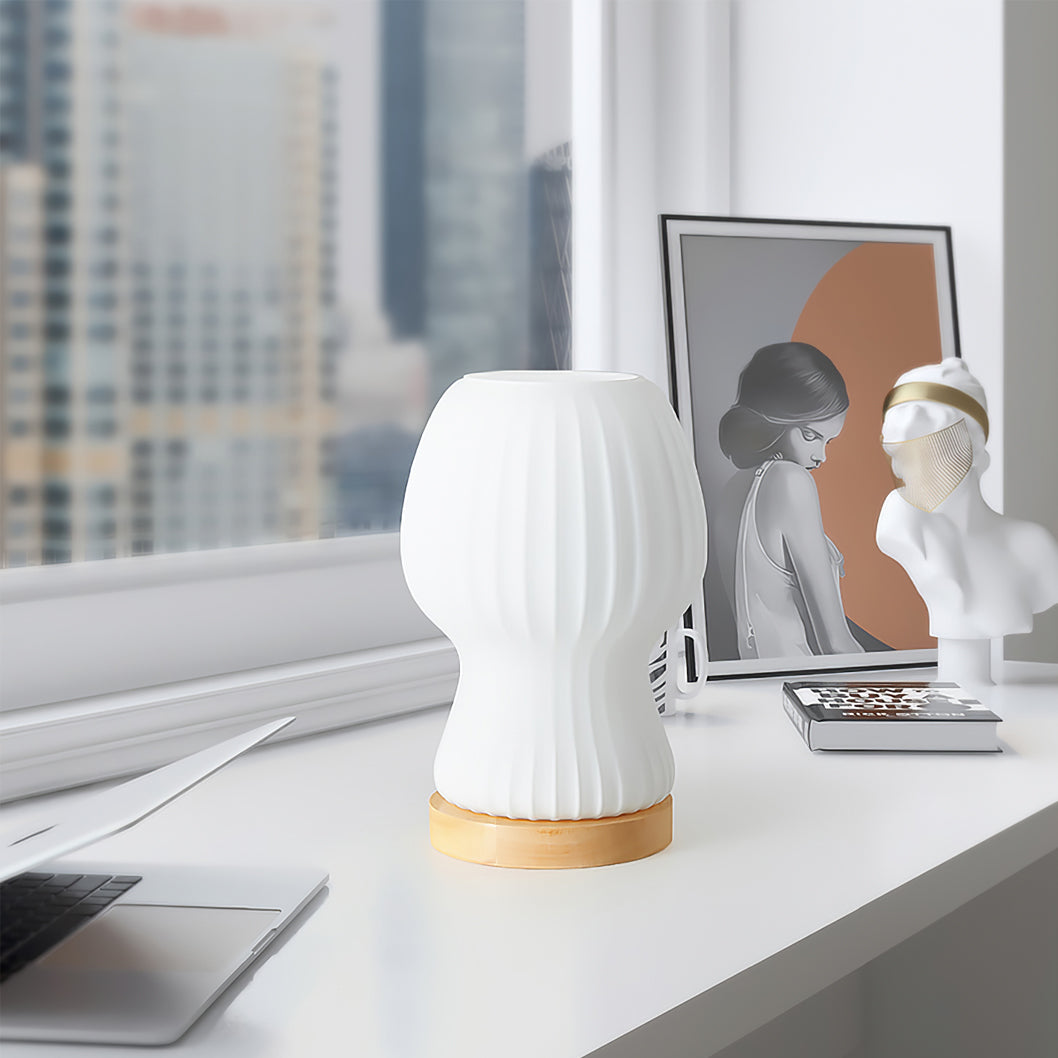 Modern Glass Table Lamp  Folded Shade With Wood Base - Product detail 12
