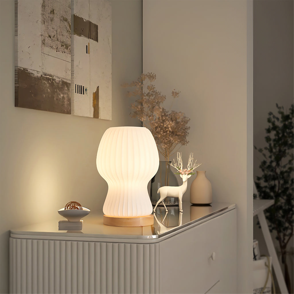 Modern Glass Table Lamp  Folded Shade With Wood Base - Product detail 4