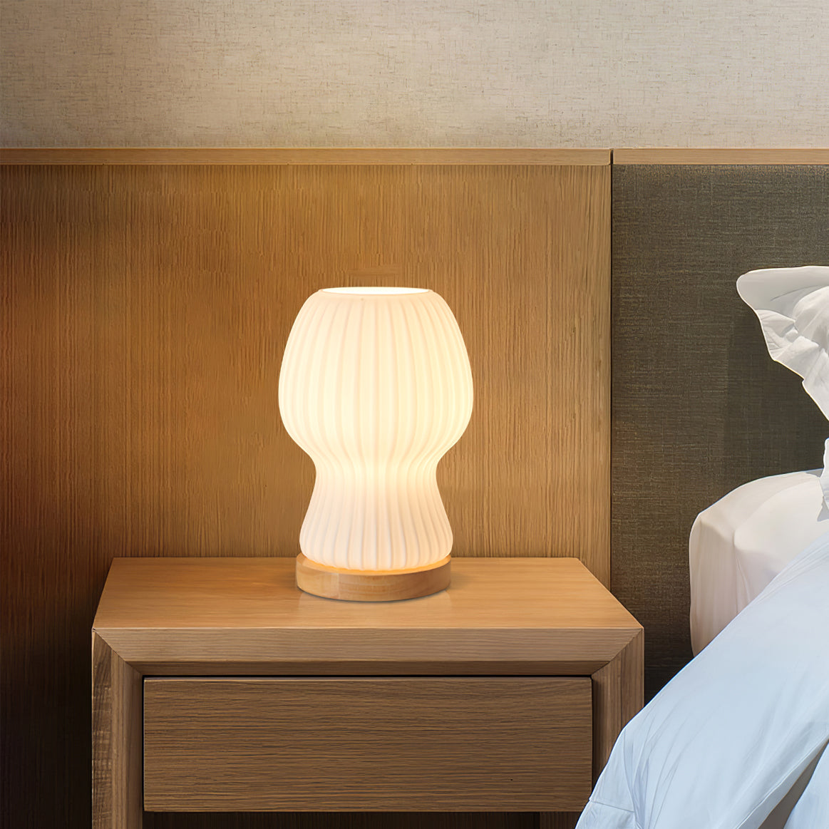 Modern Glass Table Lamp  Folded Shade With Wood Base - Product detail 8