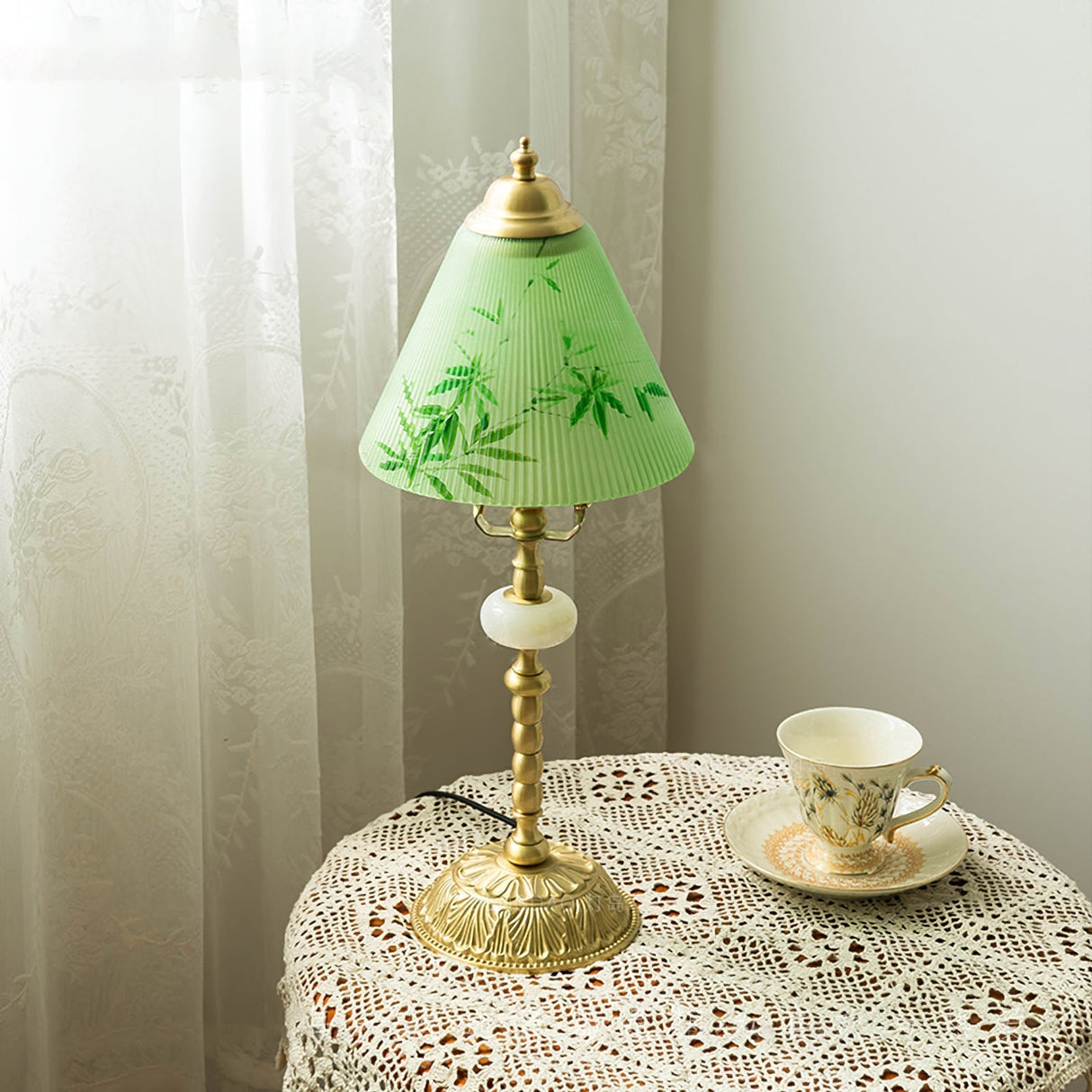 Bamboo Pattern Table Lamp  Green Glass Brass Finish - Product example