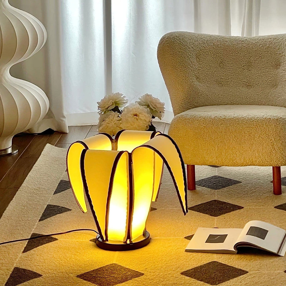Artistic Table Lamp  Banana Leaf Design With Warm Glow - Detailed view