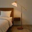 Adjustable Floor Lamp  Brass Wood Base with Pleated Shade - Product showcase