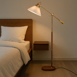 Adjustable Floor Lamp  Brass Wood Base with Pleated Shade - Product showcase
