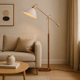 Adjustable Floor Lamp  Brass Wood Base with Pleated Shade - Product detail 5