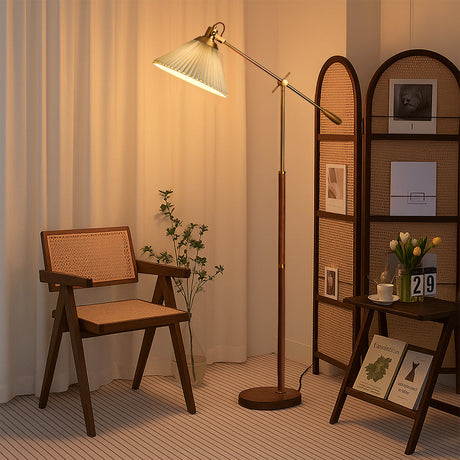 Adjustable Floor Lamp  Brass Wood Base with Pleated Shade - Product detail 7