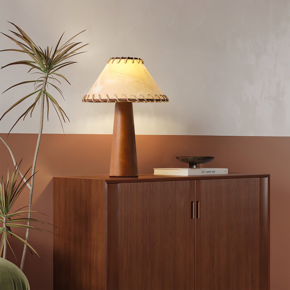 Mid-Century Table Lamp  Solid Wood Base With Stitched Shade - Product detail 17