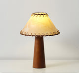 Mid-Century Table Lamp  Solid Wood Base With Stitched Shade - Detailed view