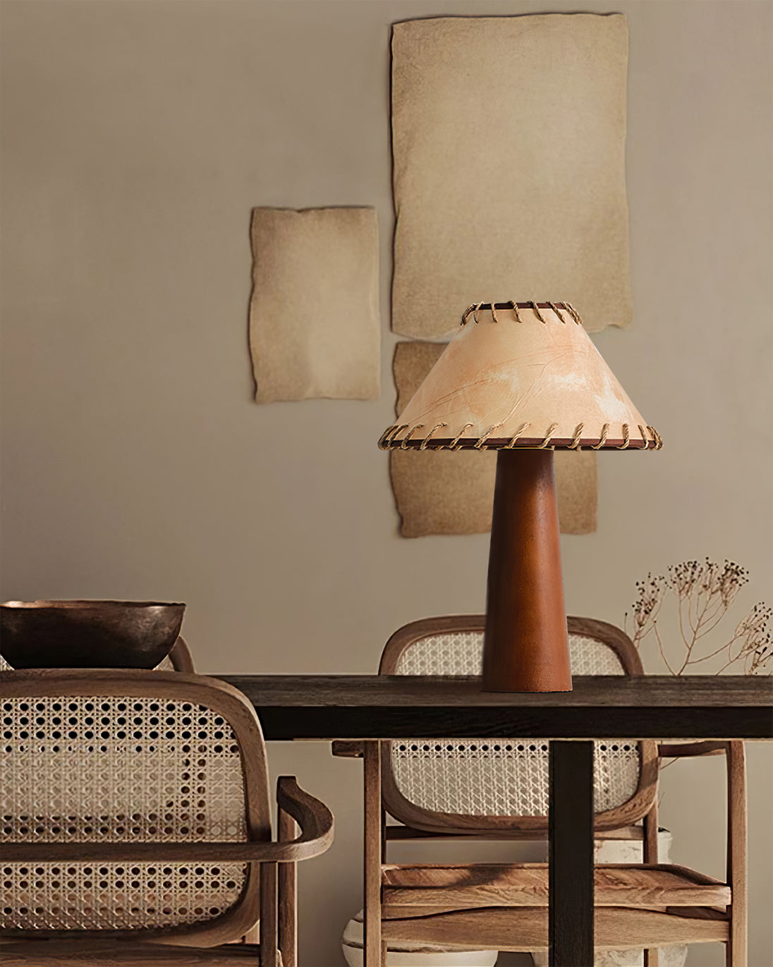 Mid-Century Table Lamp  Solid Wood Base With Stitched Shade - Product detail 15
