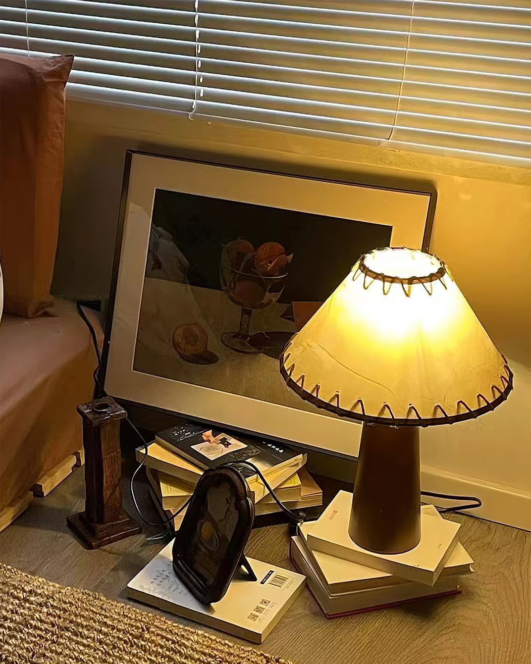 Mid-Century Table Lamp  Solid Wood Base With Stitched Shade - Product detail 19