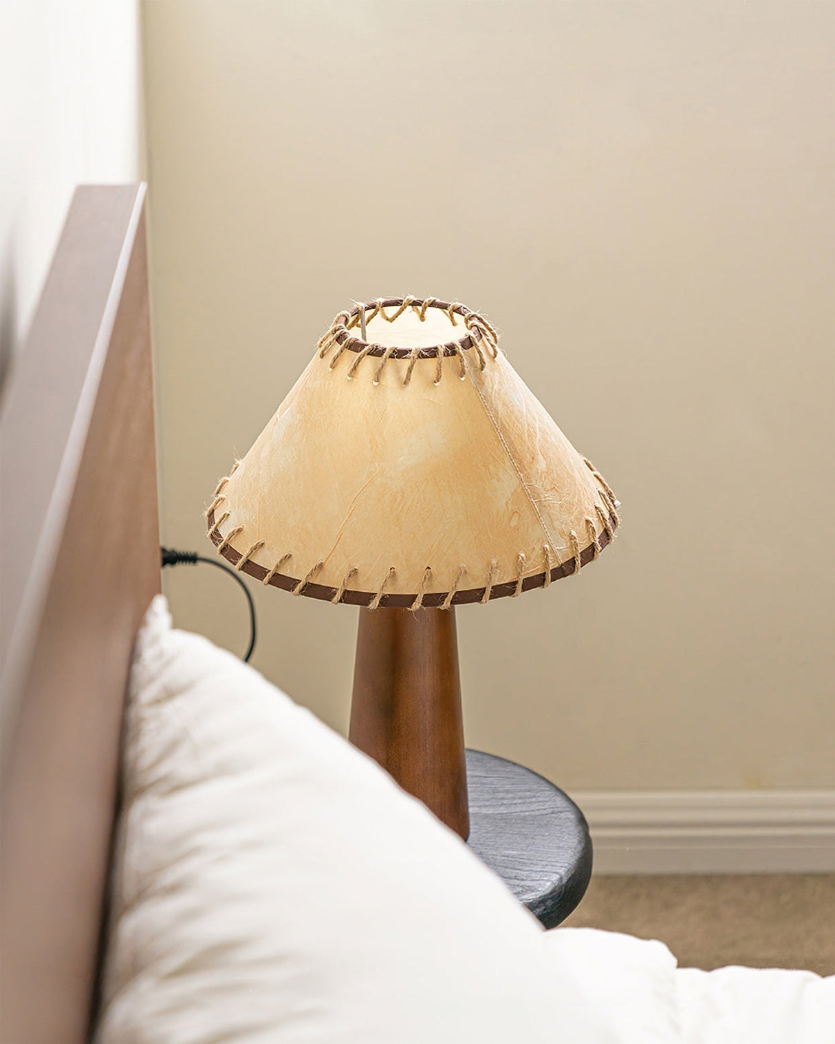 Mid-Century Table Lamp  Solid Wood Base With Stitched Shade - Product detail 4