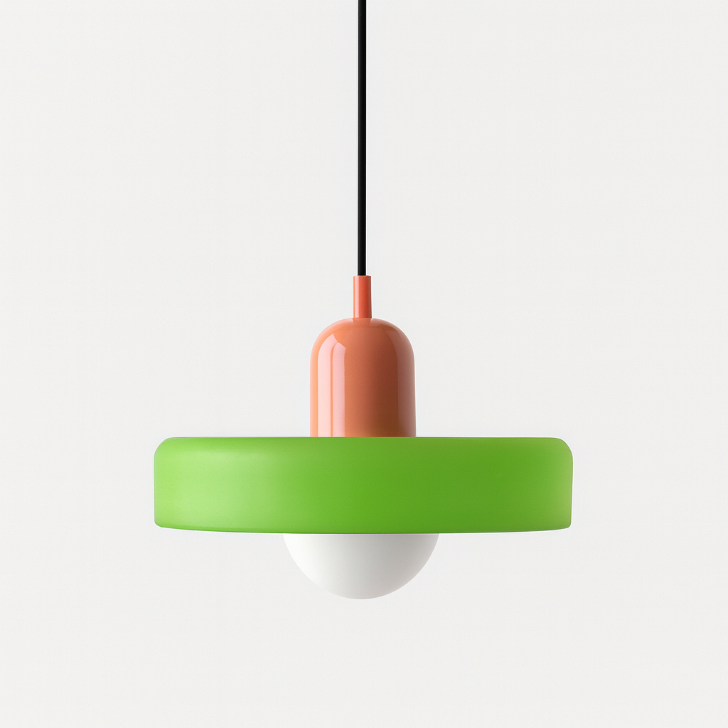 Modern Pendant Light  White Glass Disc with Red Accent - Product detail 11