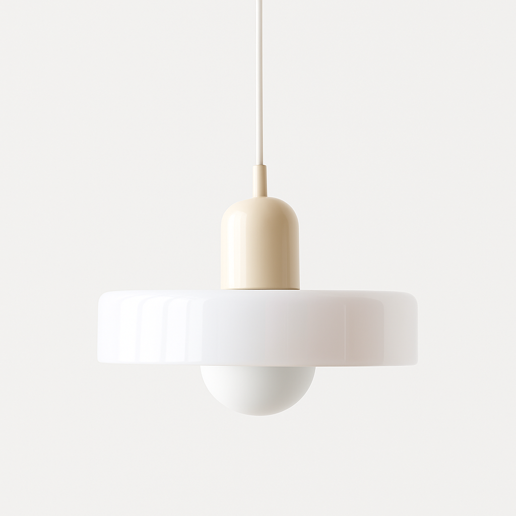Modern Pendant Light  White Glass Disc with Red Accent - Product detail 12