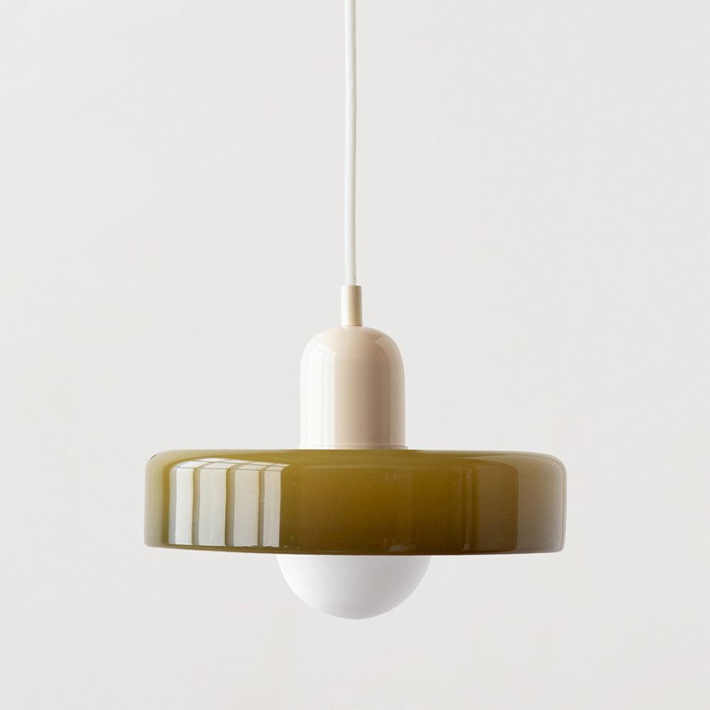 Modern Pendant Light  White Glass Disc with Red Accent - Product detail 14