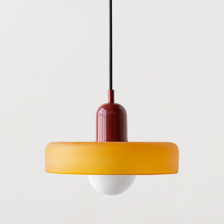 Modern Pendant Light  White Glass Disc with Red Accent - Product detail 15