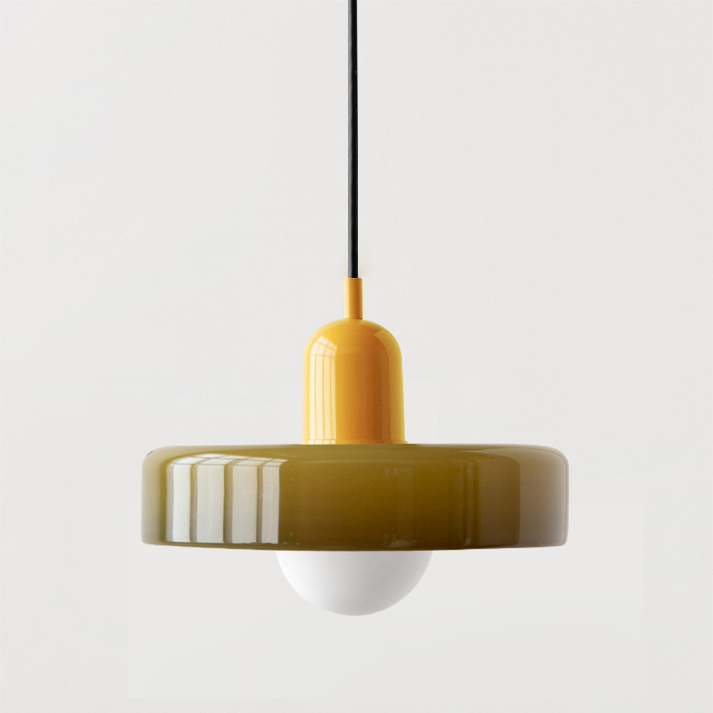 Modern Pendant Light  White Glass Disc with Red Accent - Product detail 17